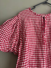 Load image into Gallery viewer, Red Gingham Puff Sleeve Top (S)
