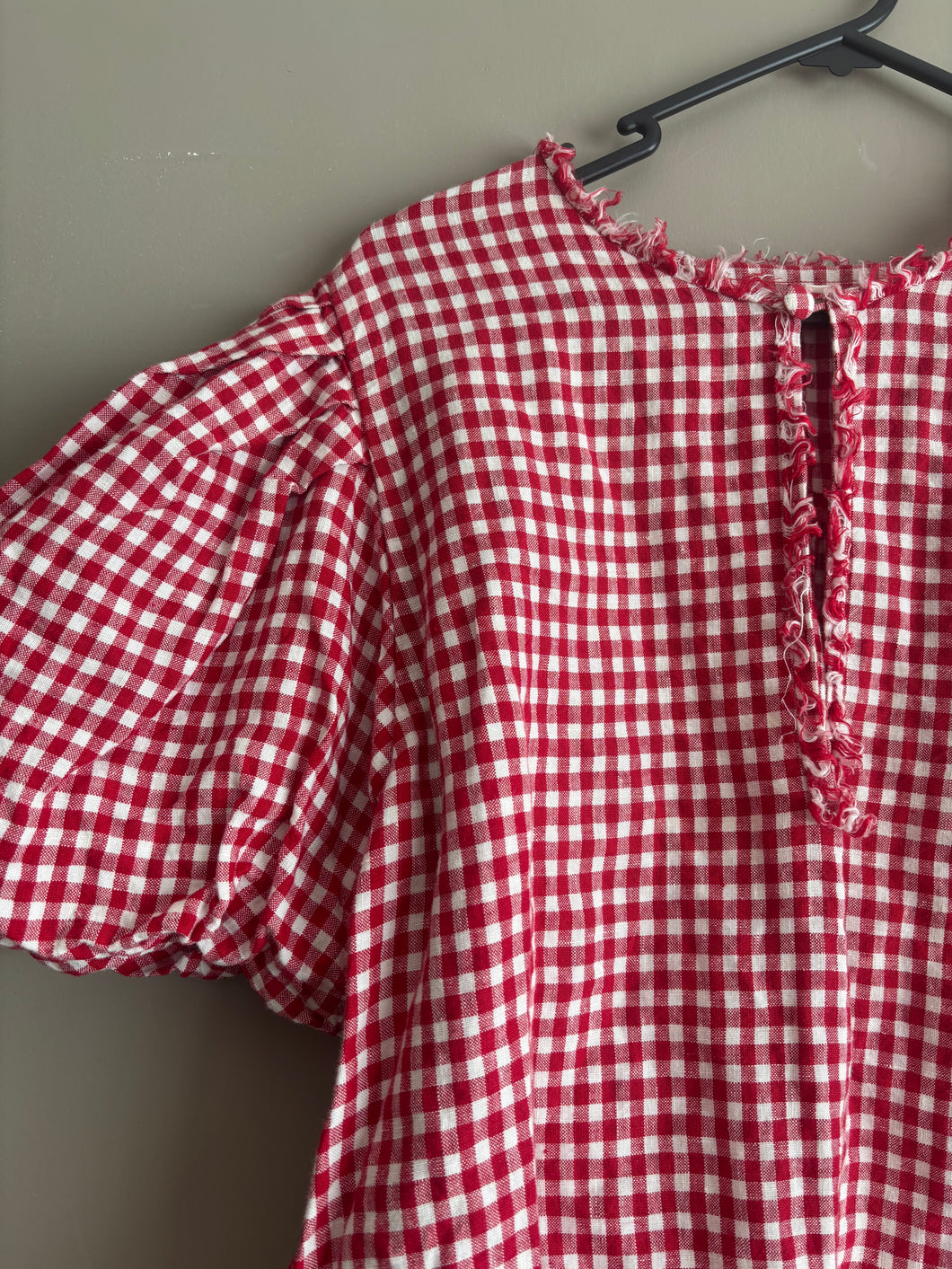 Red Gingham Puff Sleeve Top (S)